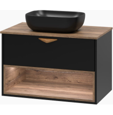 Тумба для умывальника Brevita Bergen 80, подвесная с подсветкой, 1 ящ., дуб галифакс олово/черный