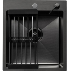 Мойка для кухни Diamond 45x50 врезная, коландер, дозатор, Black Decor