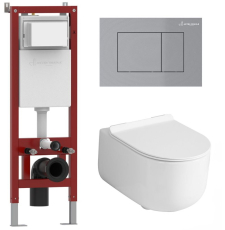 Унитаз с инсталляцией Asten Readle Stella Tornado подвесной с крышкой, с кнопкой, матовый хром