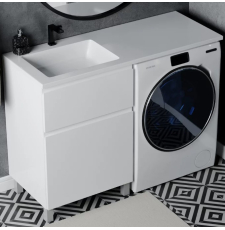 Тумба под стиральную машину Vela Мира 57Н 2в.я. для умывальника Kamilla 120, лев.\прав., белый глянец