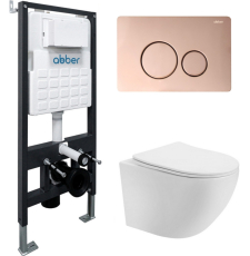 Унитаз с инсталляцией Abber Bequem AC1100T подвесной, с крышкой, с кр.кнопкой розовое золото