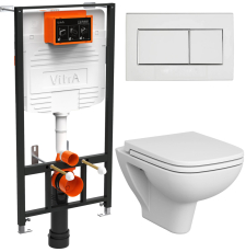 Унитаз с инсталляцией Vitra S20 L-box 9004B003-7207 подвесной, с крышкой микролифт, с кнопкой, хром глянцевый
