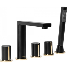 Смеситель на борт ванны Rea Icon Black B3622 с лейкой, 5 отверстий, матовый черный/золото