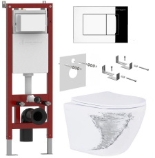 Комплект унитаз с инсталляцией Roxen Antares Tornado Zentralmodul Asten Readle подвесной, с крышкой, с кнопкой, хром