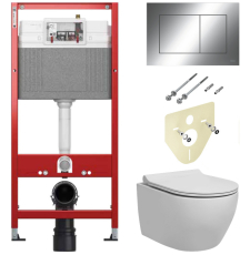 Унитаз с инсталляцией Tece Tecebase 2.0 kit Pestan Fluenta Turbo 360° подвесной, с крышкой микролифт, с кнопкой Тecenow, хром глянец