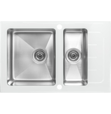 Мойка для кухни ZorG GS 7850-2 white 78x50 врезная, стекло глянец\сталь мат.