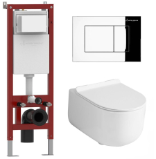 Унитаз с инсталляцией Asten Readle Stella Tornado подвесной с крышкой, с кнопкой, хром