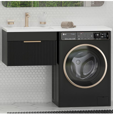 Тумба под стиральную машину Brevita Enfida 60 для умывальника 120, подвесная, 1 ящ., черный матовый\золото