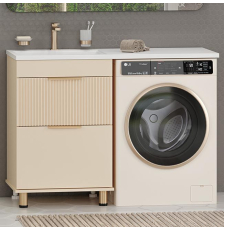 Тумба под стиральную машину Brevita Enfida 60 для умывальника 120, напольная, 2 ящ., бежевый матовый\золото