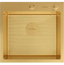 Мойка для кухни Roxen Simple 50x48, врезная, с коландером, дозатором, PVD текстура зерно, золото