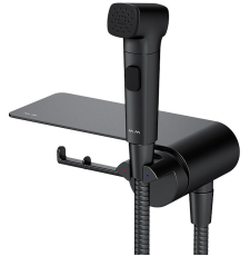 Смеситель с гигиеническим душем AM.PM Func F0H8F922 настенный, с полкой и крючком, черный мат.