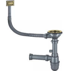 Сифон для кухонной мойки Paulmark Konz PM2022-BG 1 1/2" с прямоуг. переливом, брашированное золото