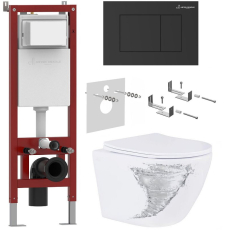 Комплект унитаз с инсталляцией Roxen Antares Tornado Asten Readle подвесной, с крышкой, с кнопкой, черный