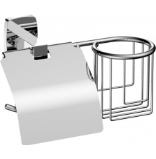 Держатель для туалетной бумаги CeramaLux Cube 12607A, с крышкой, с корзиной, хром