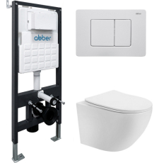Унитаз с инсталляцией Abber Bequem AC1100T подвесной, с крышкой, с пр.кнопкой белый матовый