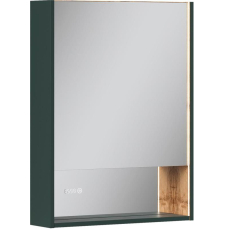 Зеркало-шкаф Equil Gleam 60.1D LED 60x80, универс., сенсор, часы, датчик, зеленый камень/дуб вотан