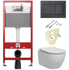 Унитаз с инсталляцией Tece Tecebase 2.0 kit Pestan Fluenta Turbo 360° подвесной, с крышкой микролифт, с кнопкой Тecenow, черный матовый