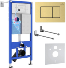 Инсталляция для унитаза Roxen StounFix Dual Fresh 968409 с кнопкой Steel, брашированное золото