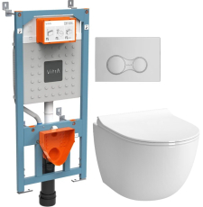 Комплект унитаз с инсталляцией Vitra Sento Rim-Ex L-Box V12 Siriyus 9830B003-7207 подвесной, с крышкой микролифт, с кнопкой, хром матовый