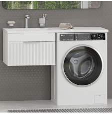 Тумба под стиральную машину Brevita Enfida 60 для умывальника 120, подвесная, 1 ящ., белый матовый\матовый хром