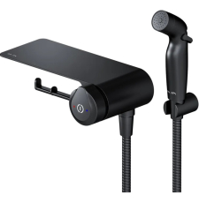 Смеситель с гигиеническим душем AM.PM X-Joy F0H85A822 настенный, с полкой и крючком, черный мат.