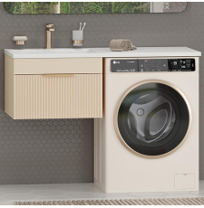 Тумба под стиральную машину Brevita Enfida 60 для умывальника 120, подвесная, 1 ящ., бежевый матовый\золото