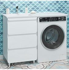 Тумба под стиральную машину Misty Чегет 55 для умывальника, напольная, белая