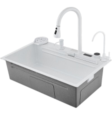 Мойка для кухни Savol S-SC002W 75x46 многофункциональная, врезная, со смесителем, аксессуарами, декор соты, белый