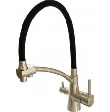 Смеситель для кухни Gerhans KK4855, с фильтром для питьевой воды, с гибким изливом, сатин/черный