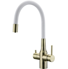 Смеситель для кухни Paulmark Salix Sa213419-BRw с гибким изливом, под фильтр, бронза/белый