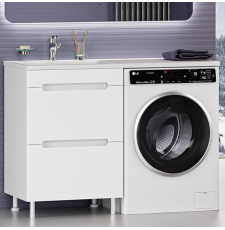 Тумба под стиральную машину Misty Байкал 120 для умывальника, напольная, 2 ящ., белый