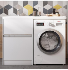 Тумба под стиральную машину Акватон Лондри 60, с умывальником 120, левый, белый