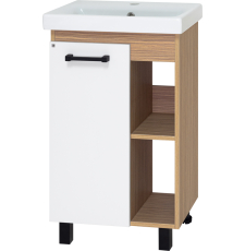 Тумба для умывальника Misty Крафт 60 напольная, 1 дв., полки, белый\зебрано сахара\черный