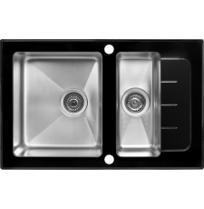 Мойка для кухни ZorG GS 7850-2 black 78x50 врезная, стекло глянец\сталь мат.