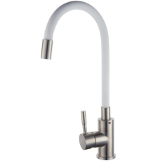 Смеситель для кухни РМС SUS124W-016F с гибким изливом, сталь, белый