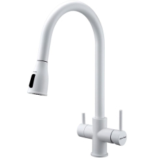 Смеситель для кухни Paulmark Lange La214212-431 с гибким изливом, с фильтром для питьевой воды, матовый белый