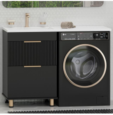 Тумба под стиральную машину Brevita Enfida 60 для умывальника 120, напольная, 2 ящ., черный матовый\золото