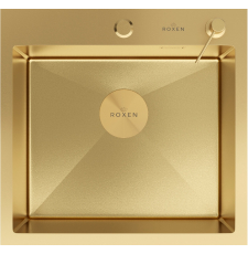 Мойка для кухни Roxen Simple 50x48, врезная, с коландером, дозатором, PVD текстура песок, золото