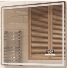 Зеркало Vigo Geometry Media voice 800 79.4x70 с подсветкой LED, сенсор, часы, подогрев, темп. датчик, медиаблок, голосовое упр.