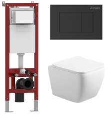 Унитаз с инсталляцией Roxen Cube Tornado Asten Readle Zentralmodul подвесной с крышкой, с кнопкой, черный