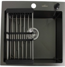 Мойка для кухни Wisent WGS-35050B 50x50, врезная, с коландером, дозатором, PVD, графит