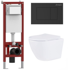 Унитаз с инсталляцией Roxen Antares Asten Readle Zentralmodul подвесной с крышкой, с кнопкой, черный