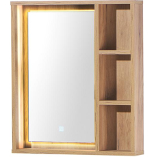 Зеркало с полкой Акваль Грант 60x70 с подсветкой, сенсор, дуб крафт золотой