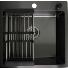 Мойка для кухни Wisent WS-35050BD/W02-114B 50x50, врезная, с коландером, дозатором, PVD, текстурир.графит