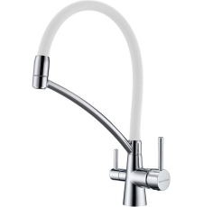 Смеситель для кухни Paulmark Siegen Si213111-CRw с гибким изливом, под фильтр, хром/белый