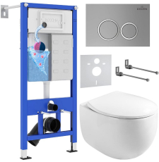 Унитаз с инсталляцией Roxen Egg подвесной с крышкой, с кнопкой кр., матов.хром