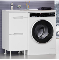 Тумба под стиральную машину Misty Байкал 100 для умывальника, напольная, 2 ящ., белый