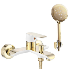 Смеситель для ванны Rea Bloom White Gold B9932 настенный, с душем, белый\золото