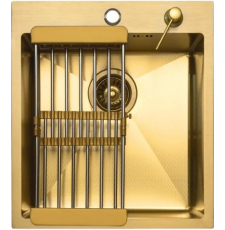 Мойка для кухни Diamond 45x50 врезная, коландер, дозатор, Gold Decor
