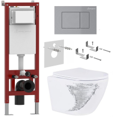 Комплект унитаз с инсталляцией Roxen Antares Tornado Asten Readle подвесной, с крышкой, с кнопкой, матовый хром
